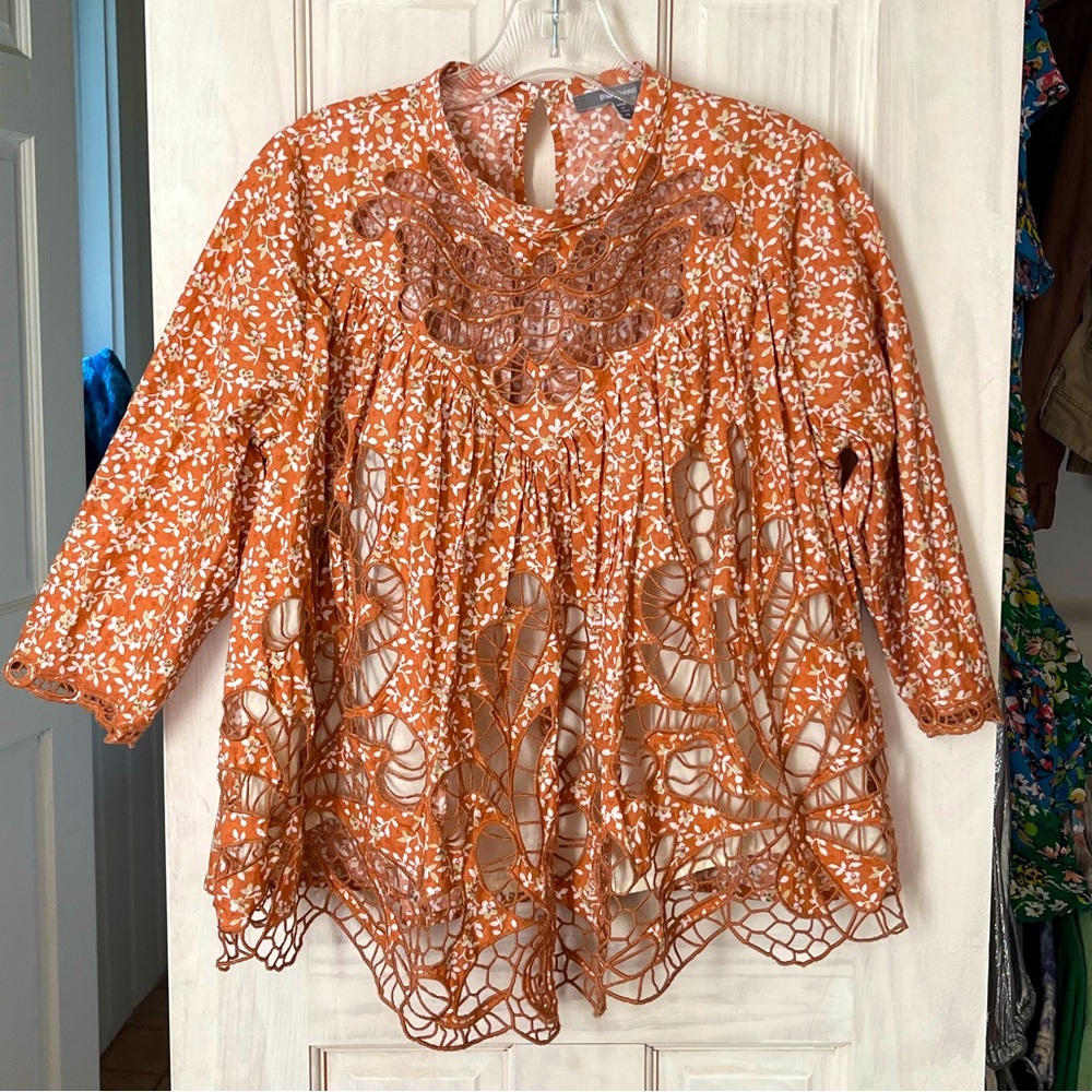 Anthropologie Blue Tassel blouse embroidered XS